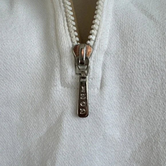 Izod Ladies Cotton Blend 1/4 Zip Pullover Sweater Women's Medium White Tan Trim - Picture 5 of 8